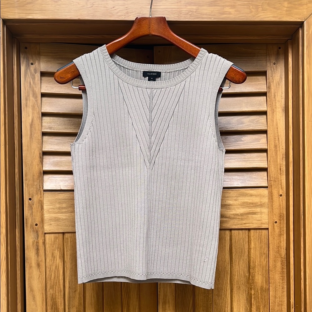 Halogen Tan Ribbed Sleeveless Tank Top